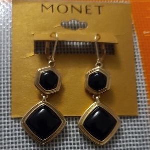 Monet black and gold statement pierced earrings